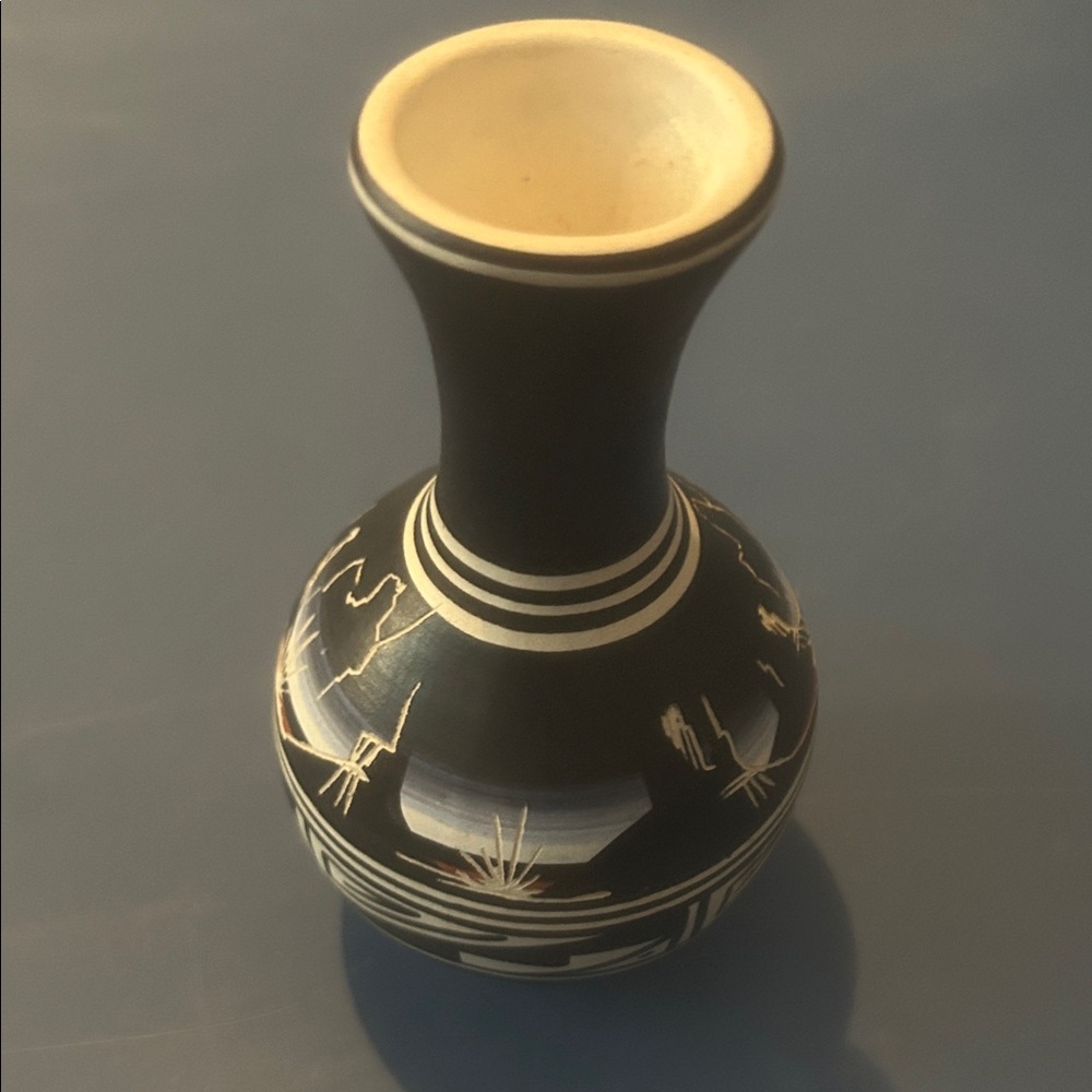 Cedar mesa Native American Black and White Ceramic Vase